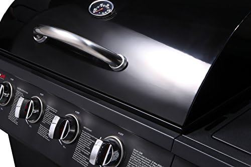 Gas BBQ Grill 5 Burner (4 Main + 1 Side Burner), Outdoor Barbecue with Steel Warming Rack, Storage Cabinet, Temperature Gauge