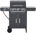 Gas BBQ Grill 3+1 Burner, Outdoor Barbecue with Wheels, Warming Rack, Side Shelves, Storage Cabinet, Temperature Gauge, 110 × 50 × 100 cm, Grey