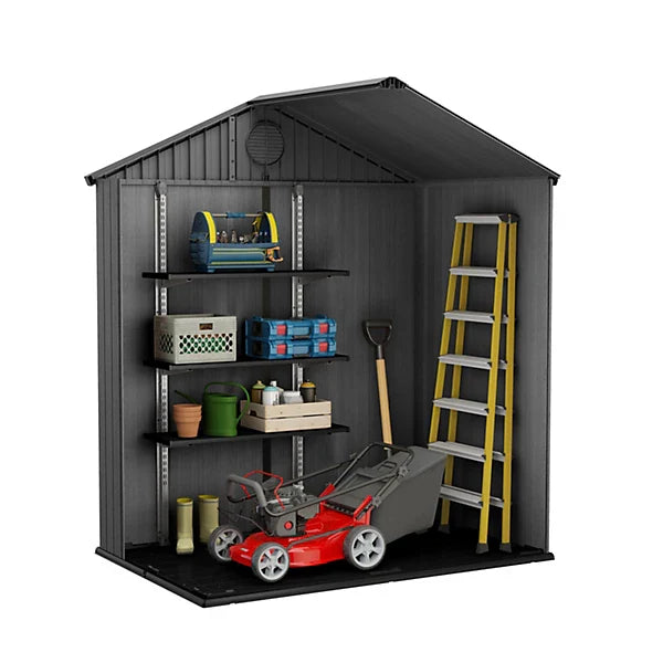 Grey Plastic Storage Shed 6 × 4 ft with Floor and Double Door Access