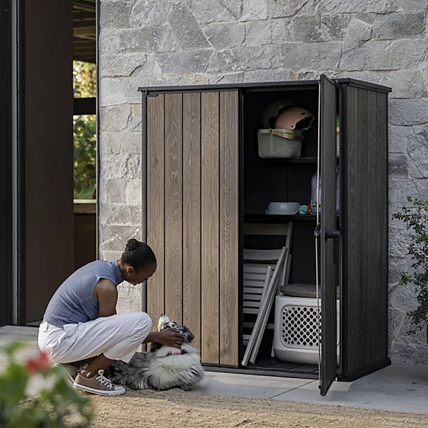 1400L Outdoor Garden Storage Unit, Resin Storage Box, 4 × 2 ft, Walnut