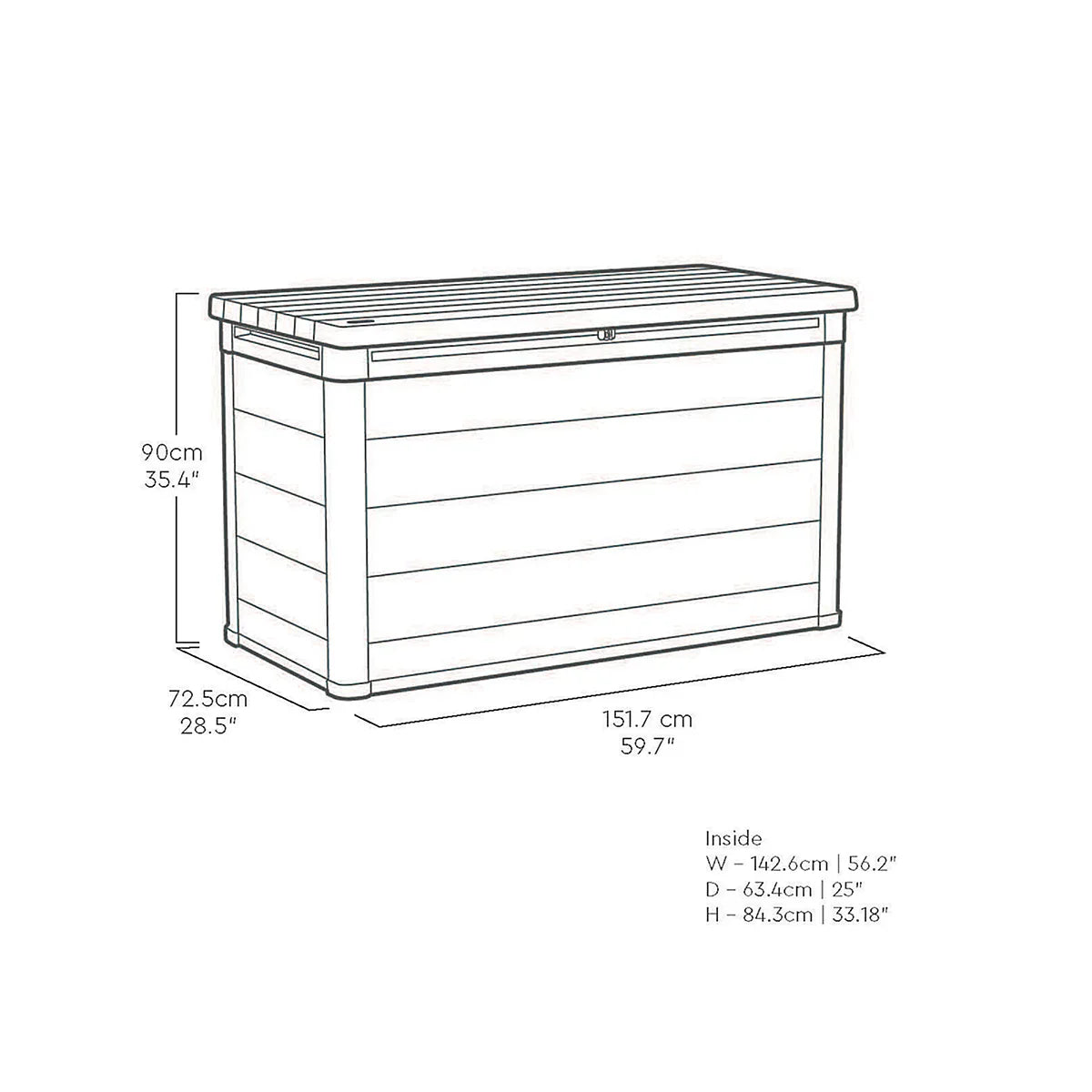 757L Outdoor Garden Storage Box, Resin Storage Unit, 5 × 2 ft, Walnut