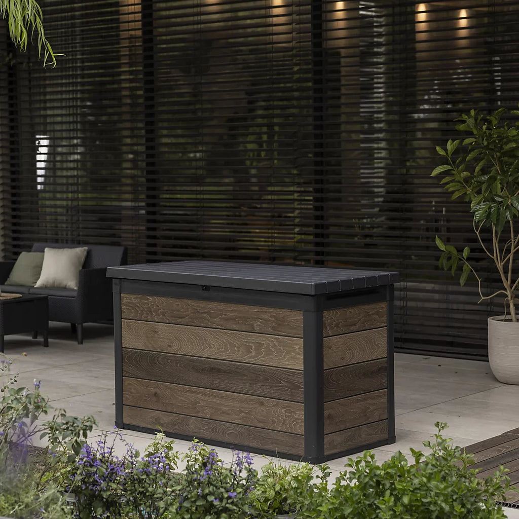 757L Outdoor Garden Storage Box, Resin Storage Unit, 5 × 2 ft, Walnut