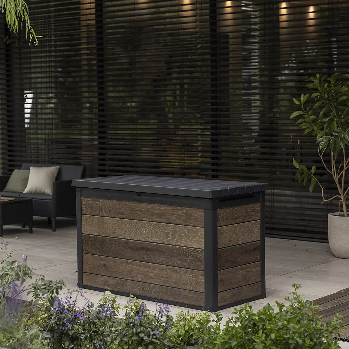 757L Outdoor Garden Storage Box, Resin Storage Unit, 5 × 2 ft, Walnut