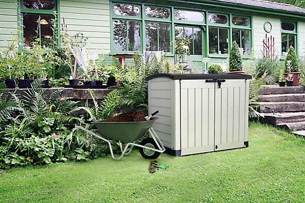 1200L Plastic Outdoor Storage Box, Garden Storage Unit, Beige & Brown