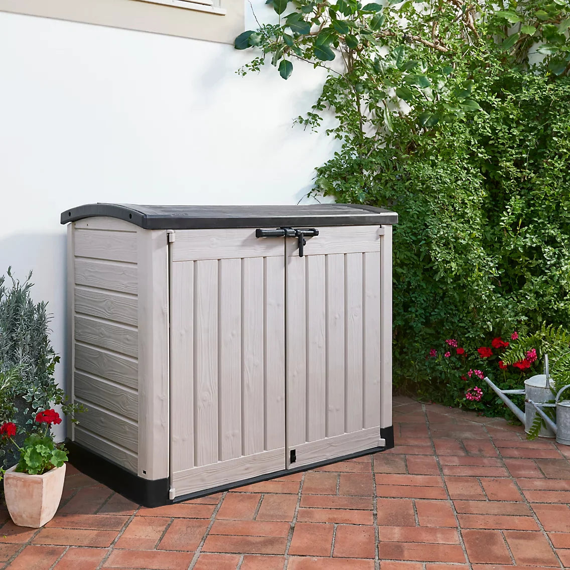 1200L Plastic Outdoor Storage Box, Garden Storage Unit, Beige & Brown