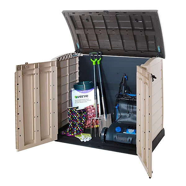 1200L Plastic Outdoor Storage Box, Garden Storage Unit, Beige & Brown