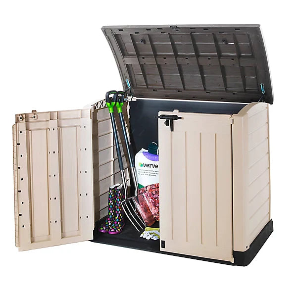 1200L Plastic Outdoor Storage Box, Garden Storage Unit, Beige & Brown