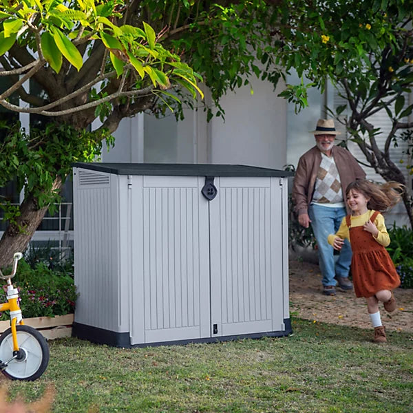 880L Outdoor Bin Storage Unit, Resin Storage Box, 132 × 71.5 cm, Grey