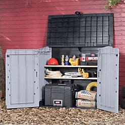 880L Outdoor Bin Storage Unit, Resin Storage Box, 132 × 71.5 cm, Grey