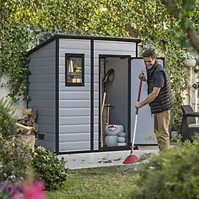 6 × 4 ft Pent Resin Garden Shed with Floor and Window, Grey